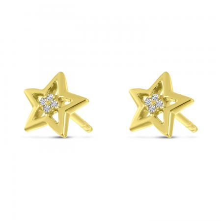 14K Yellow Gold Small Diamond Star Stud Earrings