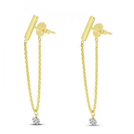 14K Yellow Gold Dashing Diamond Chain Earrings