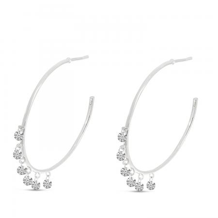 14K White Gold Dashing Diamond 6 Stone Shaker Hoops Earring