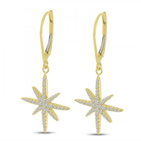 14K Yellow Gold Diamond Starburst Drop Earrings