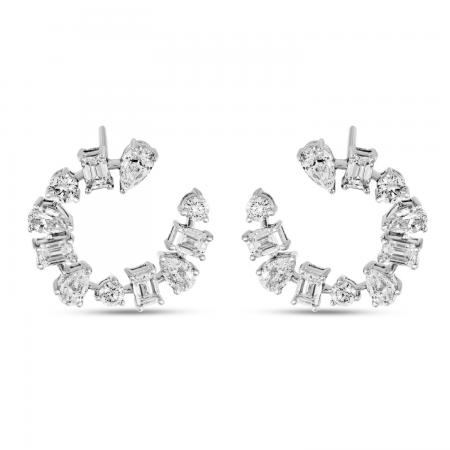 14K White Gold Fancy Cut Shapes Front Hoop Earrings