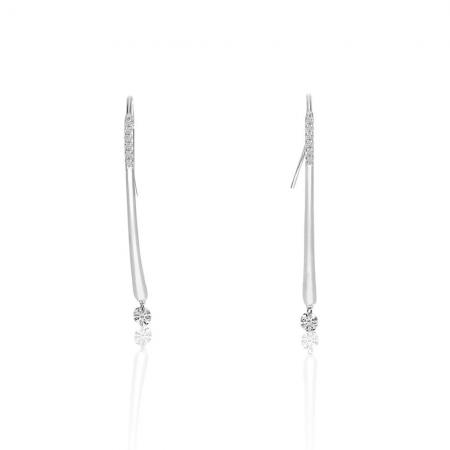 14K White Gold Long Dashing Diamond Earrings