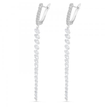 14K White Gold Dashing Diamonds Huggie Cascading Earrings