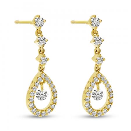 14K Yellow Gold .49 Ct Dashing Diamond Dangling Pear Earrings