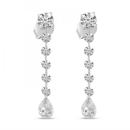 14K White Gold Round and Pear Dashing Diamond Post Earrings