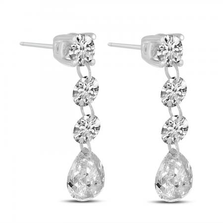 14K White Gold Round and Pear Dashing Diamond Post Earrings