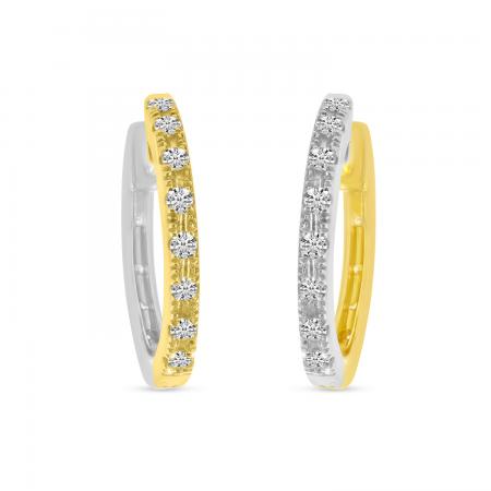 14K Yellow and White Gold Two Tone Diamond Hoops