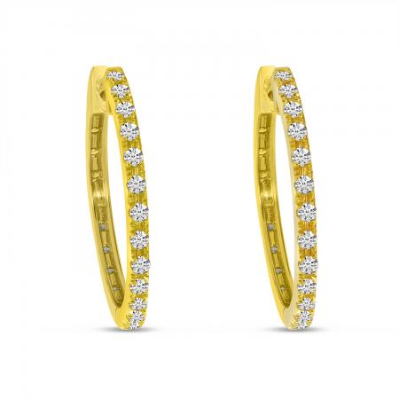 14K Yellow and White Gold Two Tone . 52 Ct Diamond Hoops