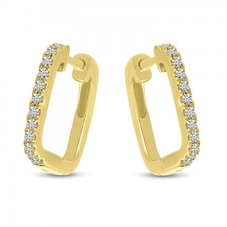 14K Yellow Gold Diamond Square Huggie Earrings