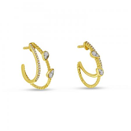 14K Yellow Gold Diamond Double Twist Pear Hoop Earrings