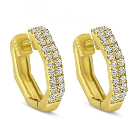 14K Yellow Gold Geometric Diamond Huggie Earrings