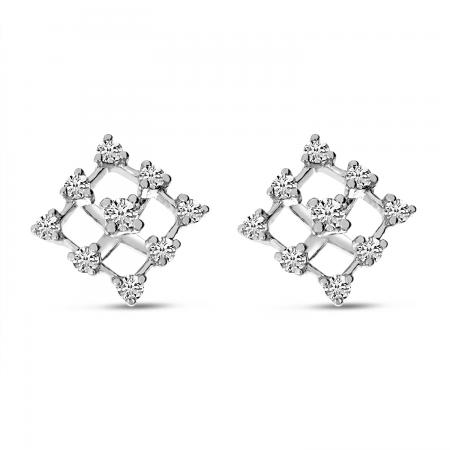 14K White Gold Diamond Grid Earrings