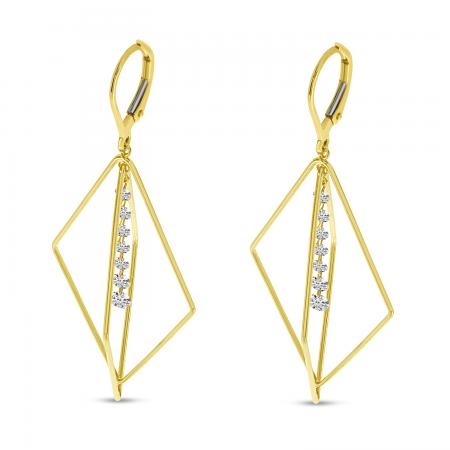 14K Yellow Gold Dashing Diamond 3D Geometric Triangle Earrings