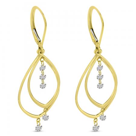 14K Yellow Gold Dashing Diamonds Double Teardrop Dangle Earrings