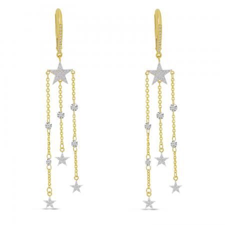 14K Yellow Gold Dashing Diamond Star Chandelier Diamond Earrings