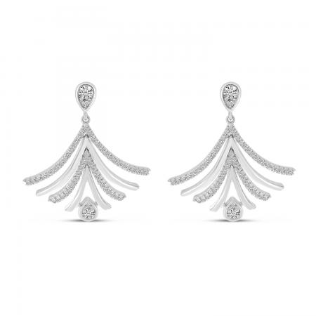 14K White Gold Diamond and Gold Moveable Fan Shape Fashion Earrings