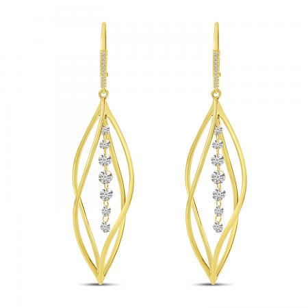 14K Yellow Gold Dashing Diamond 3D Swirl Earrings