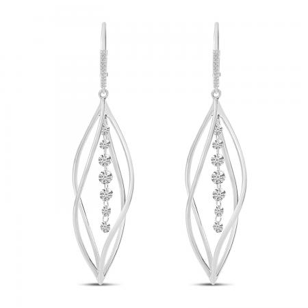 14K White Gold Dashing Diamond 3D Swirl Earrings