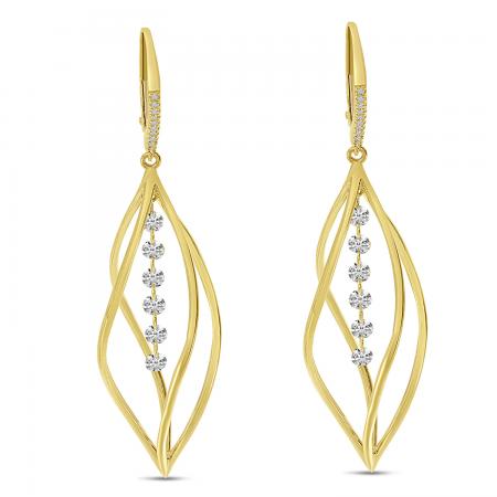 14K Yellow Gold Dashing Diamonds 3D Swirl Earrings