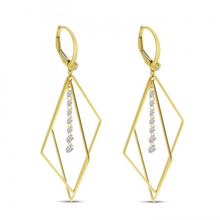 14K Yellow Gold Dashing Diamonds 3D Geometric Earrings