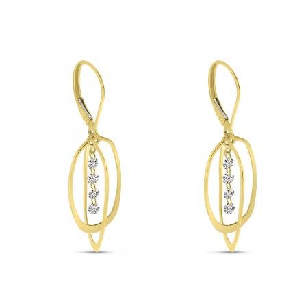 14K Yellow Gold Dashing Diamonds Petite Oval 3D Earrings