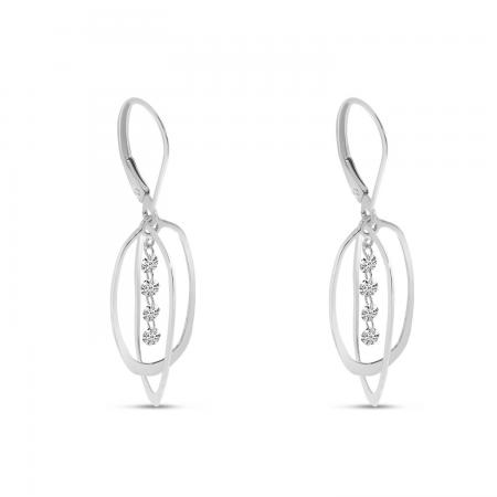 14K White Gold Dashing Diamonds Petite Oval 3D Earrings