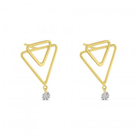 14K Yellow Gold Dashing Diamonds Double Triangle Post Earrings