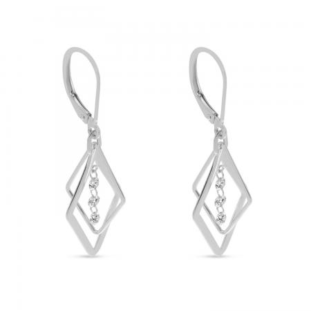 14K White Gold Dashing Diamond Petite 3D Geometric Earrings