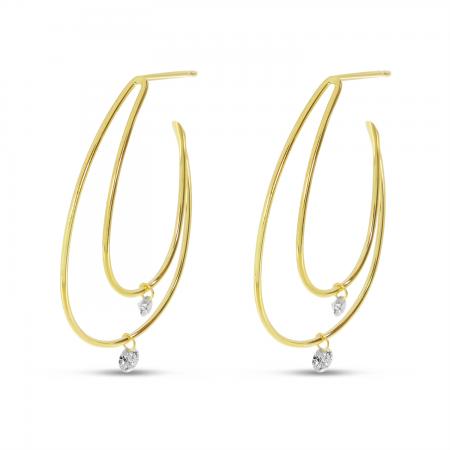 14K Yellow Gold Diamond Double Hoop Dashing Diamond Earrings