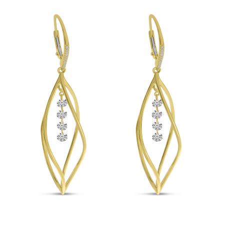 14K Yellow Gold Dashing Diamond 3D Swirl Earrings