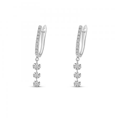 14K White Gold Dashing Diamonds Huggie Cascading Earrings