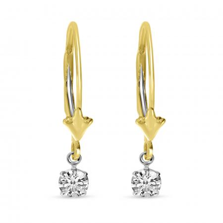 14K Yellow Gold Floating Diamonds Leverback Earrings