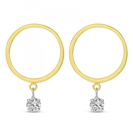 14K Yellow Gold Small Front Hoop Floating Diamond Earrings