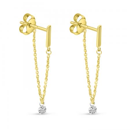 14K Yellow Gold Floating Diamond Chain Earrings