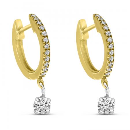 14K Yellow Gold Floating Diamonds Petite Huggie Earrings