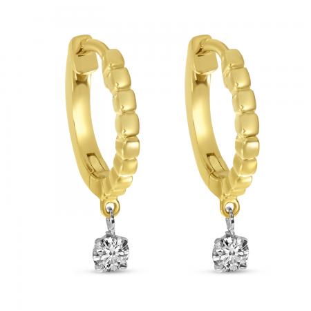 14K Yellow Gold Floating Diamond Huggie Earrings