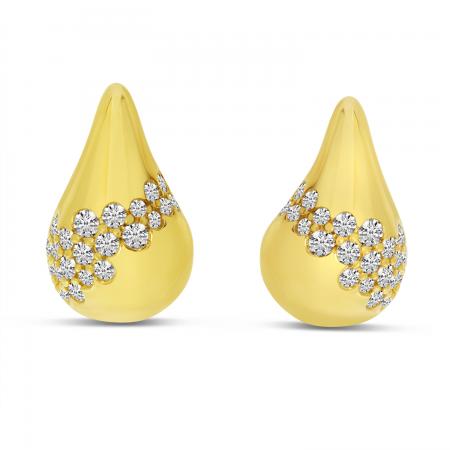 14K Yellow Gold Large Diamond Teardrop Stud Earrings