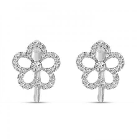 14K White Gold Diamond Floral Huggies