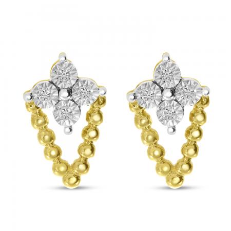 14K Yellow Gold Diamond Cluster Beaded Earrings