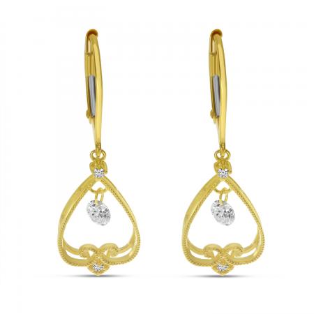 14K Dashing Diamond Dangle Pear Lever Back Earring