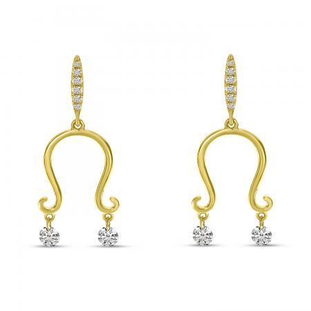 14K Yellow Gold Dashing Diamond U-Shape Dangle Earrings