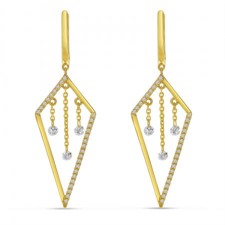 14K Yellow Gold Dashing Diamond Kite Shape Dangle Chain Link Earrings