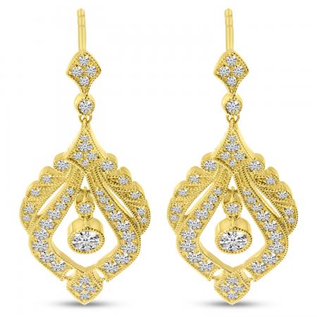 14K Yellow Gold Diamond Milgrain Dangle Earrings