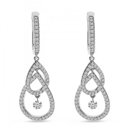 14K White Gold Dashing Diamond Double Teardrop .70 ct Dangle Huggie Earrings