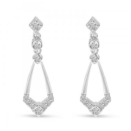 14K White Gold Diamond Geometric Dangle Earrings