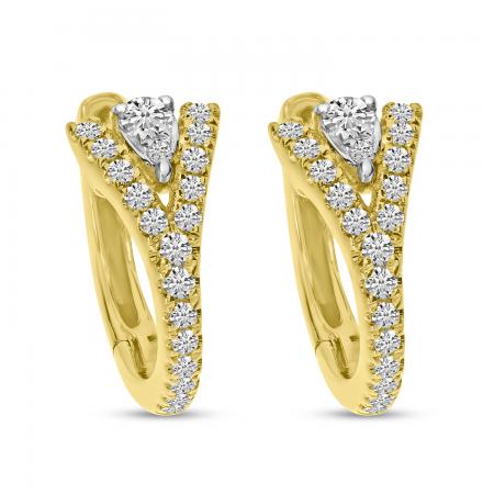 14K Yellow Gold Diamond V Huggies