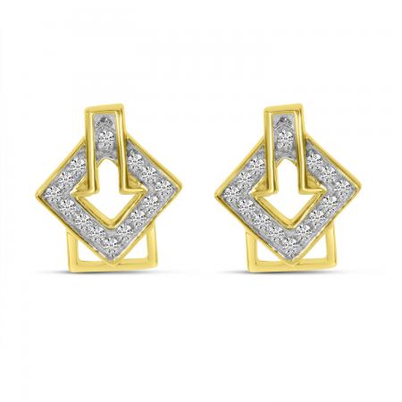 14K Yellow Gold Diamond Geometric Stud Earrings