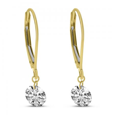 14K Yellow Gold 1.00 ct Single Dashing Diamonds Leverback Earrings