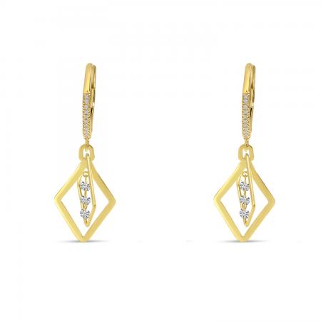 14K Yellow Gold Dashing Diamond Petite 3D Geometric Earrings