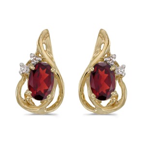 14k Yellow Gold Oval Garnet And Diamond Teardrop Earrings